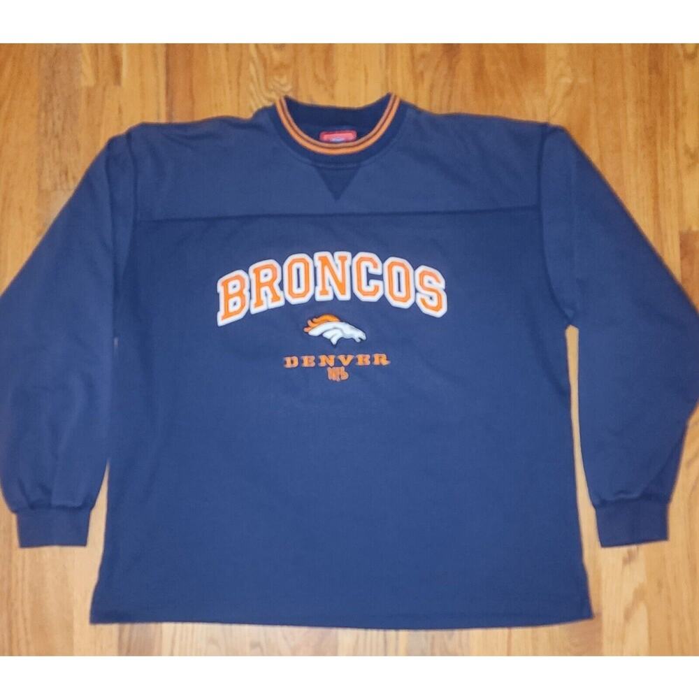 Denver Broncos Thick Shirt Mens XL Blue Orange Long Sleeve NFL Football